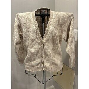 Vintage Talbots Womens Cardigan Sweater Large Beige Diamond Button Front